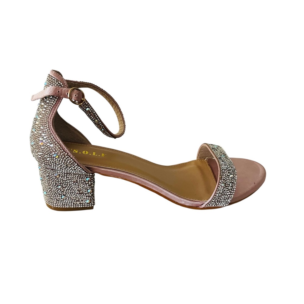 NEW Rhinestone Block Heel Sandals Ankle Strap Open Toe Shoes Size 10